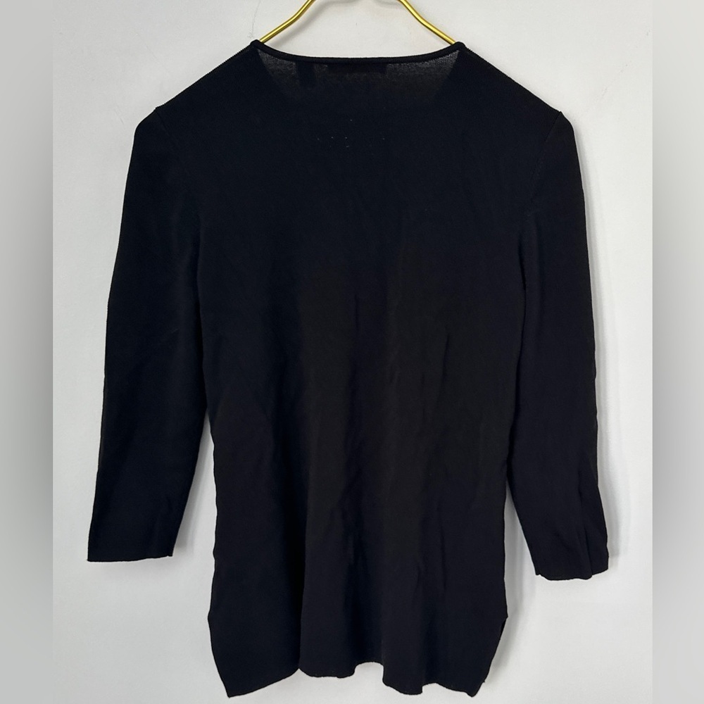 Anne Klein Black Lace Up Rib Knit 3/4 Sleeve Lightweight Sweater Top Medium - Picture 3 of 6